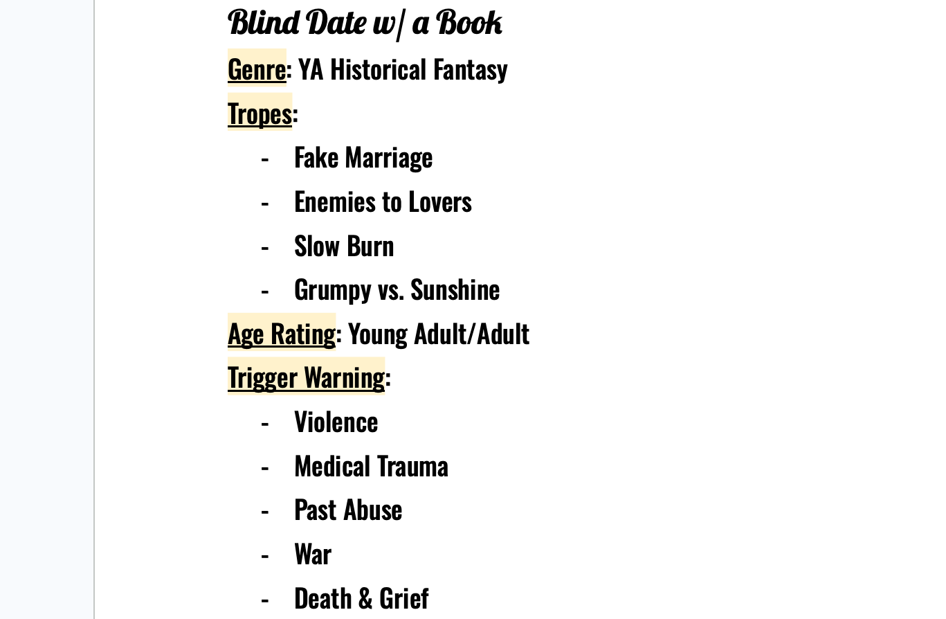 Blind date with a Book - YA Historical Fantasy