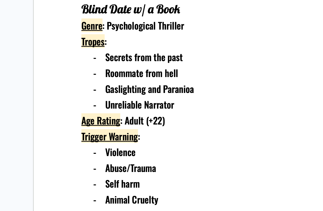 Blind Date with a Book - Psychological Thriller