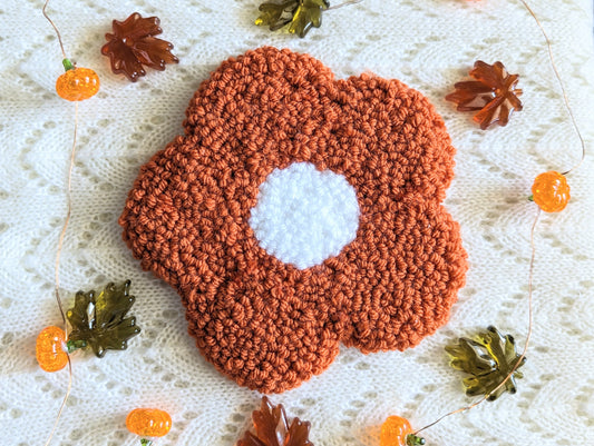 Orange Flower - Punch Needle Coaster